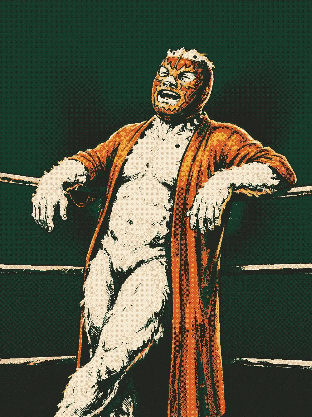 Doctor White Mold, a fuzzy white heel leaning on the ropes